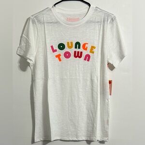 Ban.do White Slub Tee with Multi Colored Graphic "Lounge Town"
